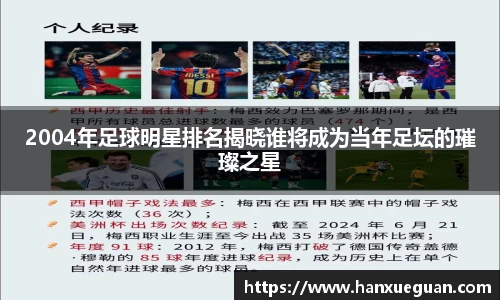 2004年足球明星排名揭晓谁将成为当年足坛的璀璨之星